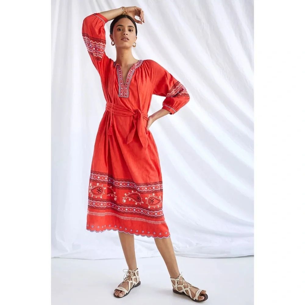 Anthropologie Scarlet Puff-Sleeved Maxi Dress